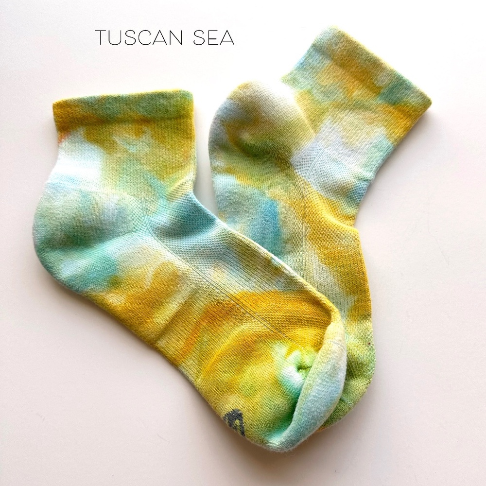 Tie Dye Socks Hand Dyed Tuscan Sea Ice Dye Women's Socks Yellow Green